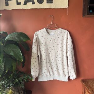 Aerie Off-White Sweatshirt with Pink Floral Design